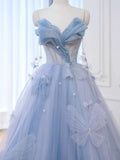 Elegant Ball Gown Sweetheart Blue Tulle Long Prom Dresses Formal Party Dress Prom Gown HZ0311