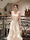 Modest Mermaid Spaghetti Straps White Ruffles Long Prom Dresses Wedding Guest Dress 20th Birthday Outfits HZ0311