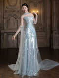 Sparkly Mermaid Strapless Light Sky Blue Sequins Prom Dresses Inspiration Long Party Night Evening Gowns 19th Birthday Outfits HZ0311