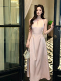 Sexy A line Scoop Neck Pink Satin Prom Dresses Wedding Guest Dress 20th Birthday Outfits HZ0311