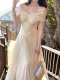 Elegant A Line Spaghetti Straps Champagne Chiffon Sleeveless Long Prom Dresses 18th Birthday Outfits HZ0311