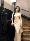 Sexy Mermaid V Neck White Satin Ankle Length Prom Dresses Wedding Guest Dress 22th Birthday Outfits HZ0311