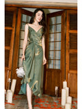 Modest Mermaid Spaghetti Straps Olive Green Prom Dresses High School Teens Senior Graduation Dance Party Outfits HZ0311