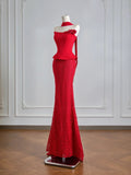 Flattering Mermaid Strapless Red Satin Lace Prom Dresses Long Evening Formal Birthday Party Gowns HZ0311