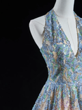 Timeless Ball Gown Halter Neck Champagne Blue Sequin Long Prom Dresses For Teens Formal Dress Birthday Outfits Prom Gown HZ0311