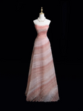 Timeless Ball Gown Strapless Pink Tulle Beaded Long Prom Dresses For Teens Formal Dress Birthday Outfits Prom Gown HZ0311