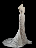 Vintage Mermaid Spaghetti Strap Sleeveless Sequin Lace Fitted Beaded Long Wedding Dress Bride Gown Wedding Dresses HZ0311