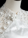 Vintage Mermaid High Neck Short Sleeves Satin Fitted Long Wedding Dress Bride Gown Wedding Dresses HZ0311