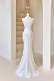 Sexy Mermaid Deep V Neck White Sequin Long Prom Dresses Impress 19th Birthday Outfits Prom Gown HZ0311