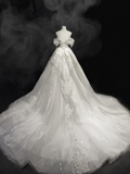 Princess Mermaid Off The Shoulder Short Sleeves Lace Sequin Fitted Long Wedding Dress Bridal Gown White Wedding Dresses HZ0311