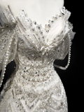 Princess Mermaid Off The Shoulder Short Sleeves Lace Sequin Fitted Long Wedding Dress Bridal Gown White Wedding Dresses HZ0311