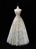 Beautiful Ball Gown Sweetheart Tulle Flowers Long Prom Dresses Impress Sweet 16 Birthday Outfits Prom Gown HZ0311