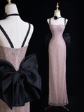 Modest Mermaid Spaghetti Straps Pink Sequin Long Prom Dresses Impress 19th Birthday Outfits Prom Gown HZ0311