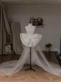 Simple Ball Gown Strapless Boho Fitted Corset White Short Lace Wedding Dress Bride Gowns Summer Wedding Dresses HZ0311