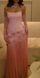 Unique Mermaid Strapless Pink Tassel Prom Dresses With Gloves For Teens Formal Dress Party Outfits Prom Gown HZ0311