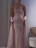 Charming Strapless Sleeveless Long Mermaid Prom Dress With Beading Party Dress For Women HZ0311