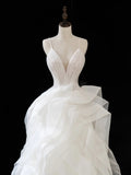 Elegant Wedding Dresses Ball Gown Spaghetti Strap White Sleeveless Pleated Brides Dress Fitted Bridal Gowns HZ0311