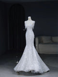 Wedding Gowns Dresses Elegant Modest for Bride Mermaid V Neck Sequins Petite/Plus Size Bridal Gowns For Women's Wedding HZ0311