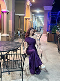 Aesthetic Mermaid One Shoulder Grape Satin Long formal dresses Evening Prom Dresses HZ0311