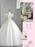 Timeless Ball Gown Sweetheart White Sequin Tulle Wedding Dress Long Fairytale Autumn Bridal Dresses HZ0311