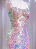 Sparkly Mermaid Sweetheart With Straps Pink Sequined Formal Evening Dress Gowns Long Prom Dresses HZ0311