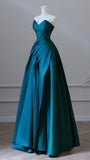 A-Line Sweetheart Satin Green Long Prom Dress Green Satin Long Formal Evening Dress HZ0311