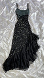 Sparkly Mermaid Spaghetti Straps Chiffon Black For Women Party Dresses Formal Prom Dresses 22th Birthday Gown HZ0311