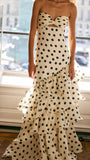 Strapless Mermaid Long Prom Dresses Dots Ruffle Sleeveless Party Dress HZ0311