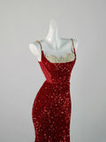 Chic Mermaid Spaghetti Strap Red Sequins Long Party Dresses Prom Dresses Impress Formal Party Dress HZ0311
