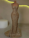 Modest Senior Prom Dresses High Schools Inspiration Mermaid Halter Gold Sequin With Pleated Semi Formal Grad Long Prom Dress For Teens HZ0311