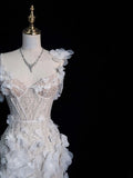 Timeless Mermaid One Shoulder Sequined Flowers White Wedding Dress Fairytale Boho Beach Summer Bridal Dresses HZ0311