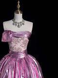 Cute Ball Gown Strapless Pink Lace Long Prom Dress Evening Outfits Semi Formal Dress HZ0311