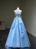 Cute Ball Gown Sweetheart Blue Tulle Long Sleeveless Prom Dresses For High School People Girls Formal Evening Dress HZ0311