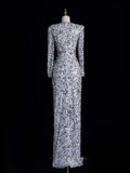 Charming Mermaid V Neck Silver Gray With Ruch Sequins Long Prom Dresses Evening Outfits Formal Dress HZ0311