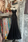 Elegant Mermaid Halter Black Satin Long Prom Dresses For Teens Evening Outfits Formal Dress HZ0311