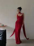 Unique Mermaid Spaghetti Strap Bright Red With Scarf Long Prom Dresses Inspiration Prom Gowns Formal Prom Dress HZ0311