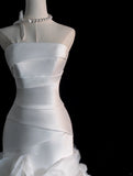 Dream Wedding Dresses Mermaid Strapless White Sleeveless Pleated Brides Dress Fitted Bridal Gowns HZ0311
