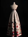 Modest A line Sweetheart Floral Appliqued Satin Long Prom Dresses Night Formal Dresses HZ0311