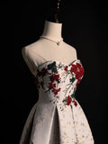 Modest A line Sweetheart Floral Appliqued Satin Long Prom Dresses Night Formal Dresses HZ0311