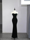 Modest Mermaid Sweetheart Black Velvet With Cape Satin Long Prom Dresses Night Formal Dresses HZ0311
