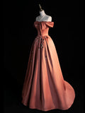 Princess Ball Gown Off The Shoulder Rust Red Satin Long Prom Dresses Party Dress 18th Birthday Outfits Graduation Gown HZ0311