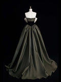 Retro Classy Ball Gown Strapless Olive Green Satin Long 1950s Prom Dresses Formal Gowns HZ0311